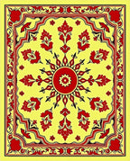 Vibrant Red Floral Sun Yellow Rug