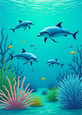 Blue Dolphins Ocean Coral Reef Rug