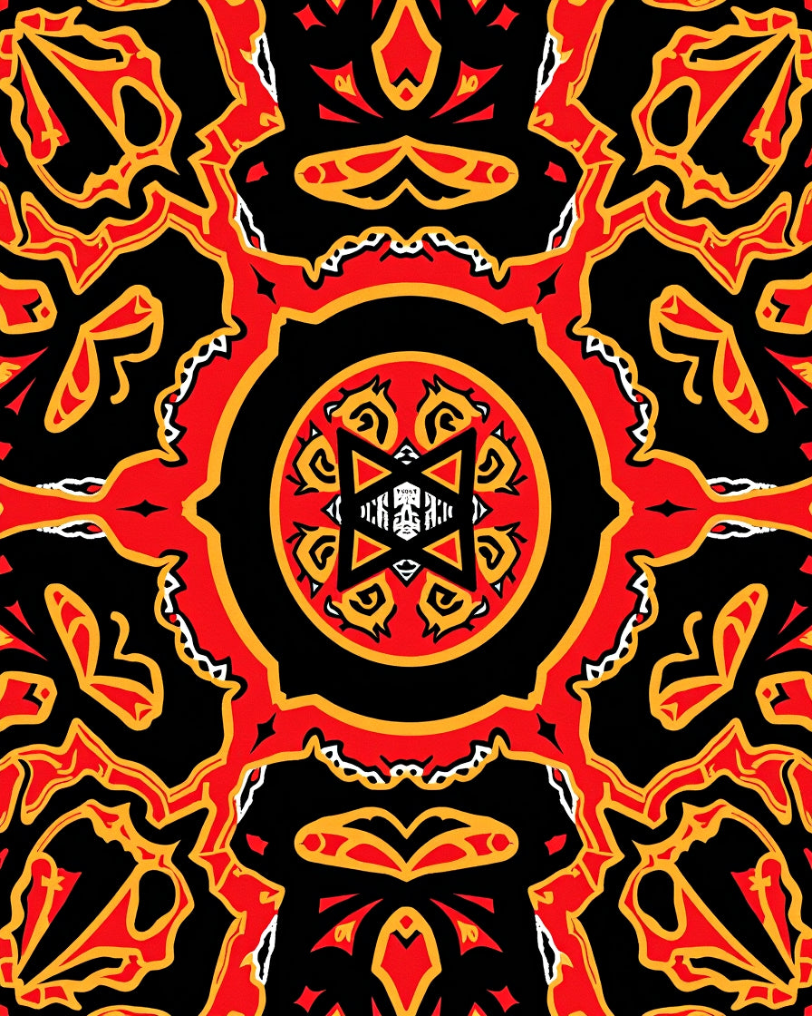 Bold Red and Yellow Ornate Mandala Rug