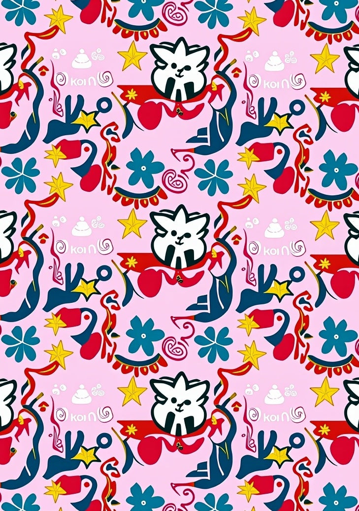 Whimsical Cat Stars Floral Pink Rug