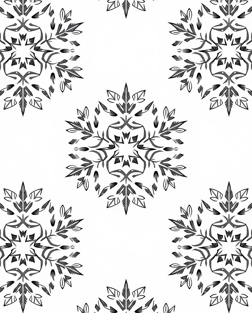Monochromatic Black Leaf Mandala Rug