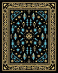 Golden Black Celestial Snowflake Swirl Rug