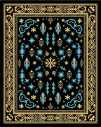 Golden Black Celestial Snowflake Swirl Rug