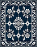 Deep Blue Ornamental Floral Medallion Rug