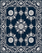 Deep Blue Ornamental Floral Medallion Rug
