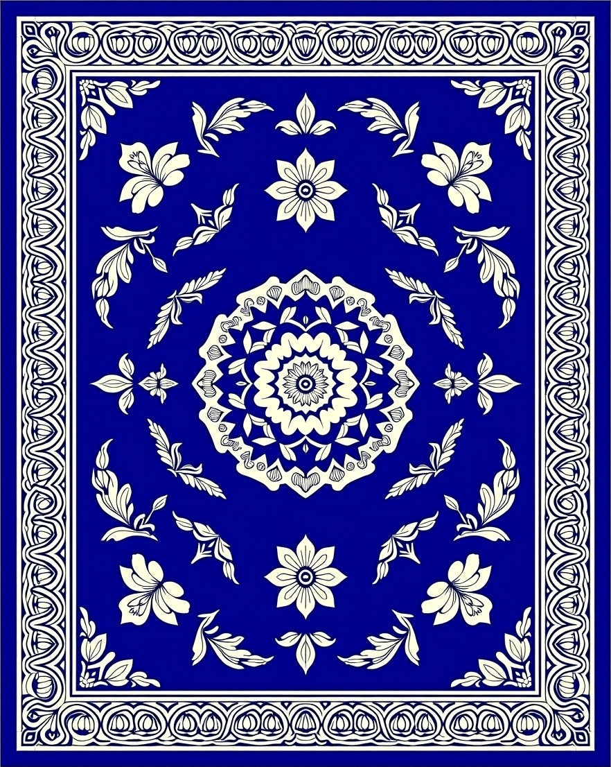 Ornate Crimson Floral Mandalas Border Rug