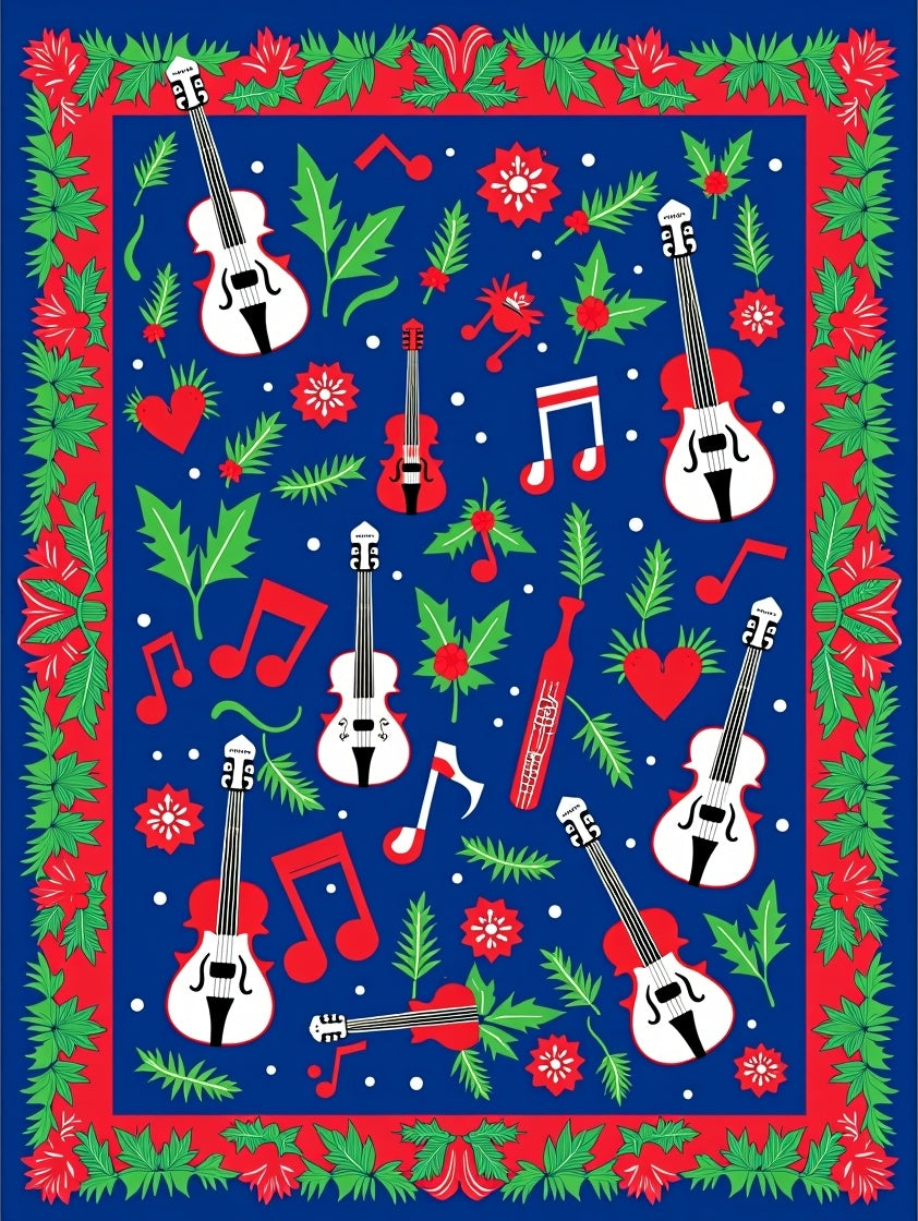 Red Green Folk Violin Accordion Rug