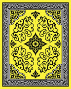 Bright Yellow Black Scrollwork Medallion Rug