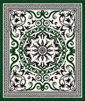 Ornate Black Green Floral Medallion Rug