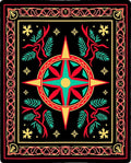 Red Teal Star Compass Foliage Border Rug