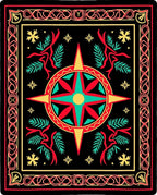 Red Teal Star Compass Foliage Border Rug