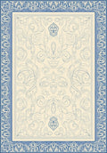 Cream Blue Ornamental Scroll Medallion Rug
