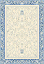 Cream Blue Ornamental Scroll Medallion Rug