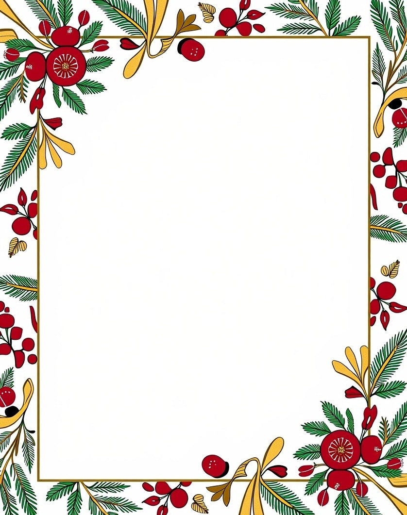 Crimson Berry Boughs Garland Border Rug