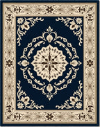 Ornate Indigo Cream Floral Field Rug