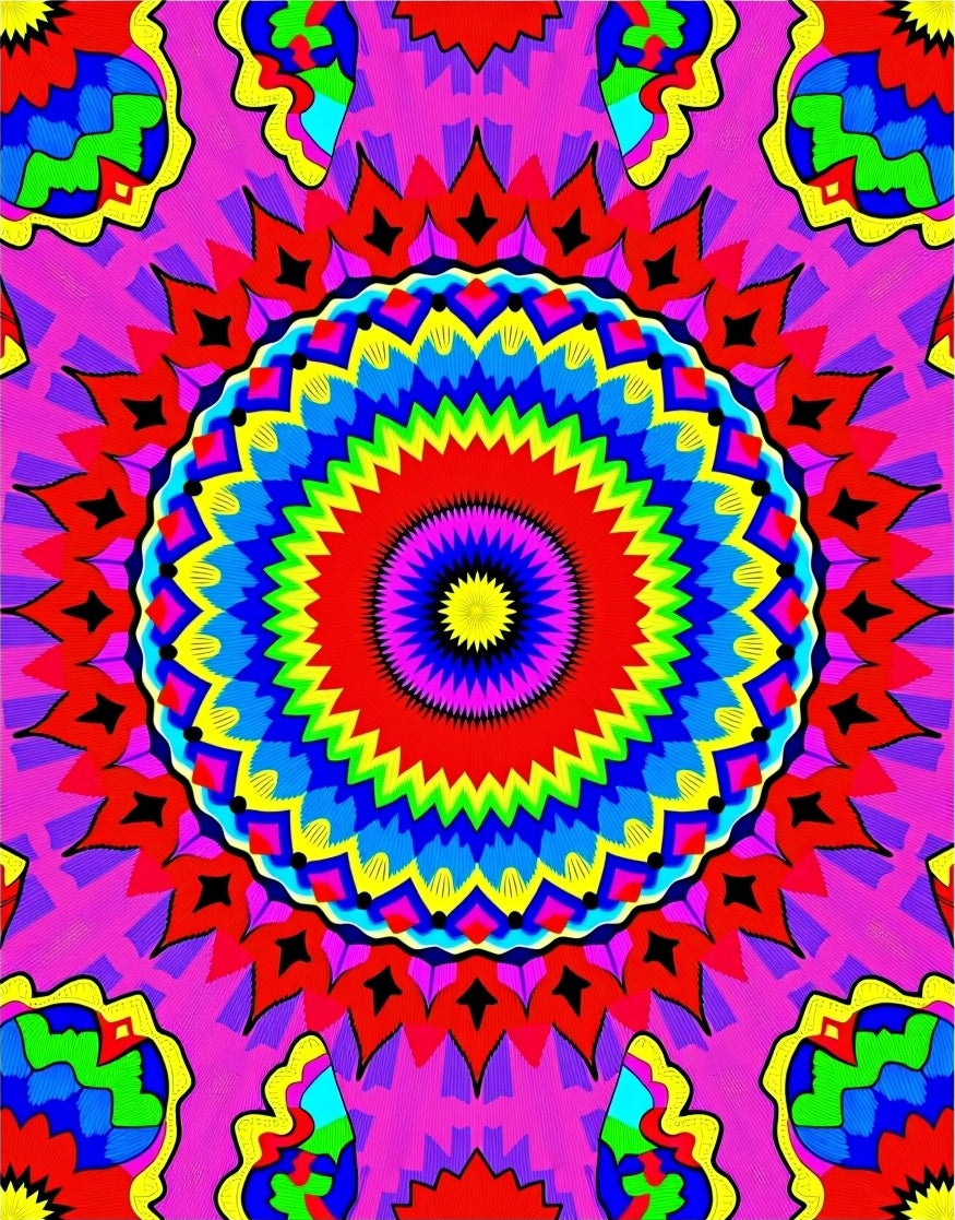 Vibrant Rainbow Psychedelic Sunburst Rug