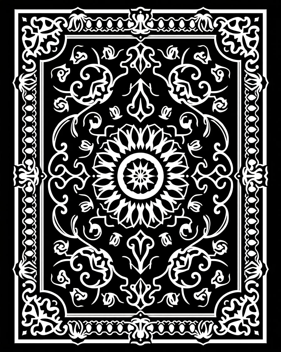 Monochromatic Floral Medallion Border Rug