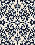 Navy Cream Damask Scrollwork Medallion Rug