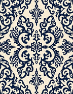 Navy Cream Damask Scrollwork Medallion Rug