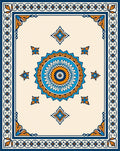 Navy Orange Ivory Mandala Medallion Rug