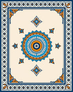 Navy Orange Ivory Mandala Medallion Rug
