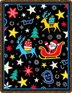 Whimsical Christmas Scene Santa Reindeer Stars Rug