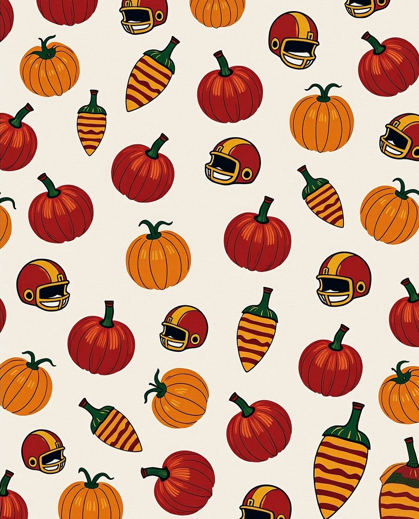 Red Orange Pumpkin Football Helmet Rug