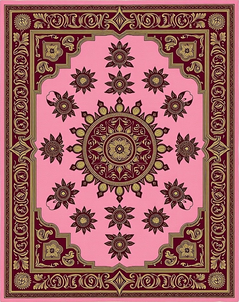 Pink And Gold Floral Medallion Rug
