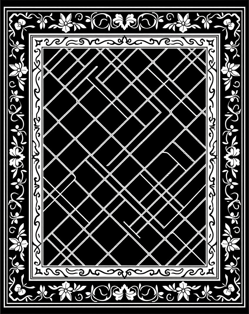 Black White Floral Geometric Lattice Rug