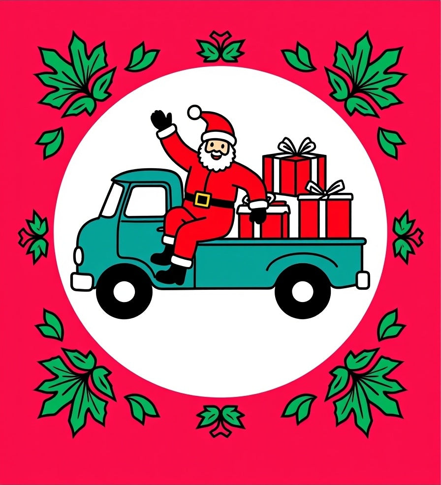 Merry Santa Delivery Truck with Gifts Rug