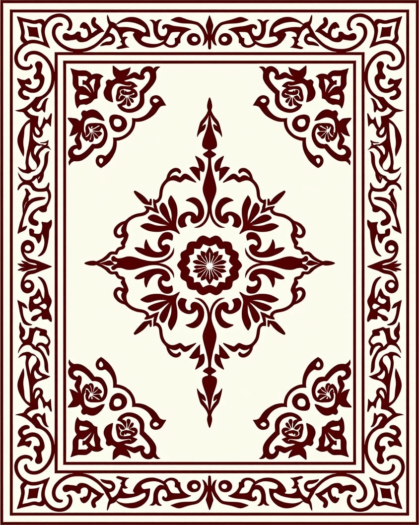 Crimson Floral Medallion Bordered Rug