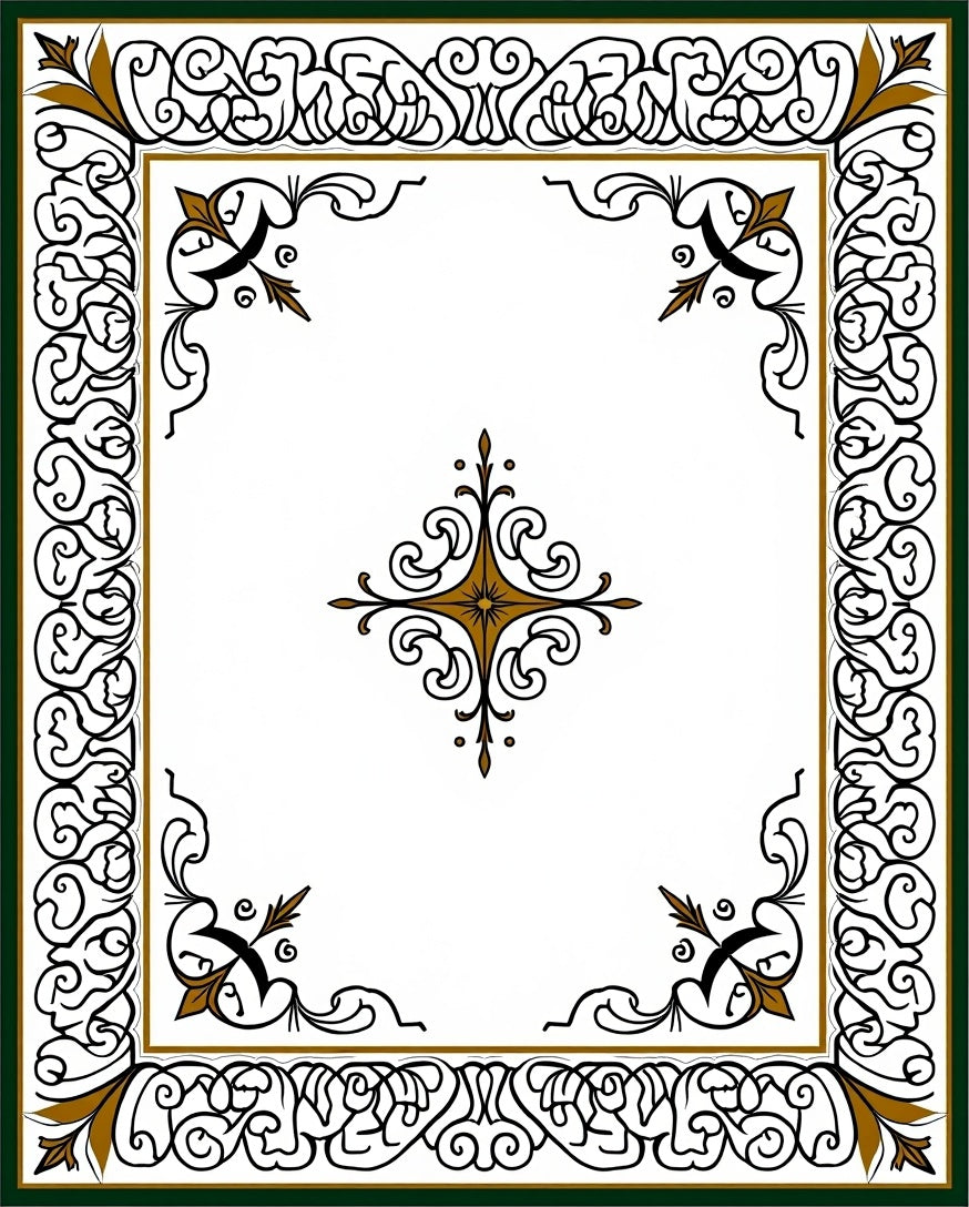 Ornate Black Gold Scroll Centerpiece Rug