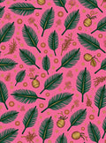 Tropical Green Ferns Gold Accents Pink Rug