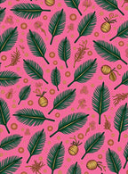 Tropical Green Ferns Gold Accents Pink Rug