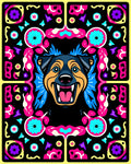 Vibrant Dog With Psychedelic Border Rug