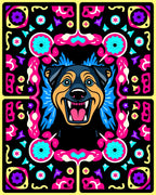 Vibrant Dog With Psychedelic Border Rug