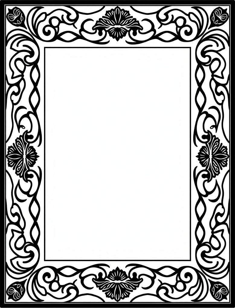 Black Ornate Floral Scroll Frame Rug