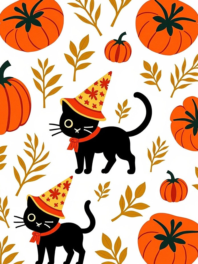 Whimsical Black Cats Orange Pumpkins Foliage Rug