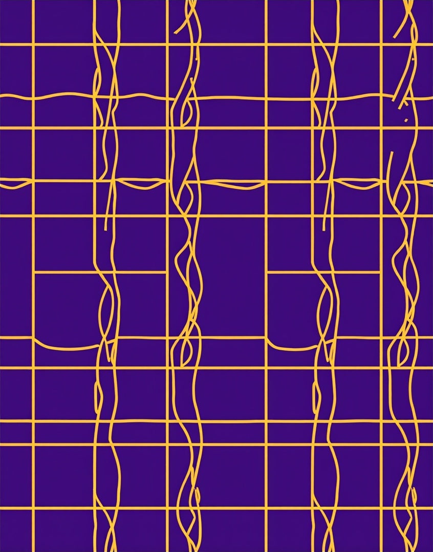 Golden Grid Wavy Lines Rug