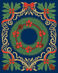 Festive Green Red Floral Wreath Border Rug