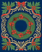 Festive Green Red Floral Wreath Border Rug
