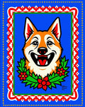 Happy Dog Wreath Blue Border Rug