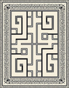 Modern Black White Geometric Labyrinth Rug