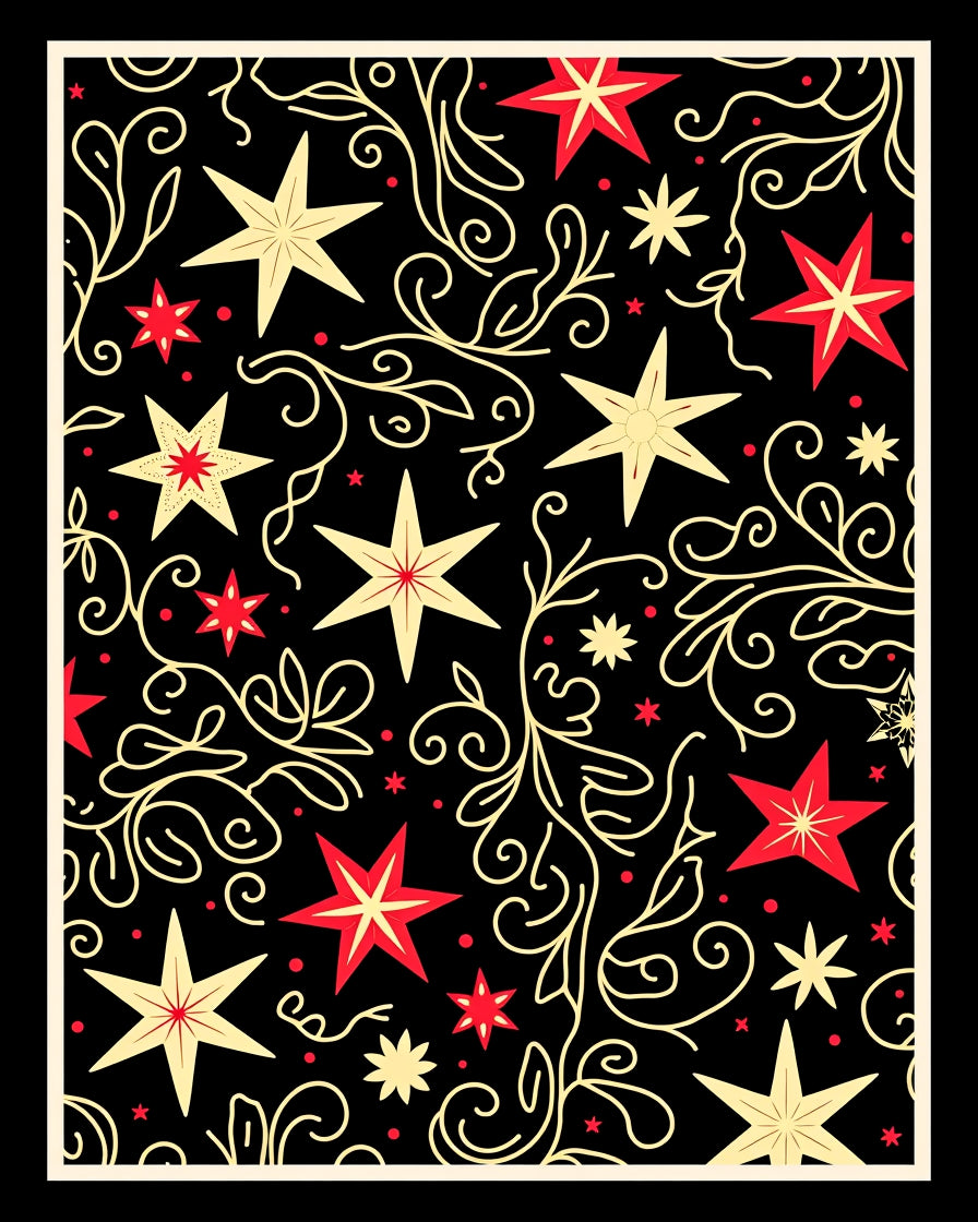 Crimson Gold Star Floral Swirl Rug