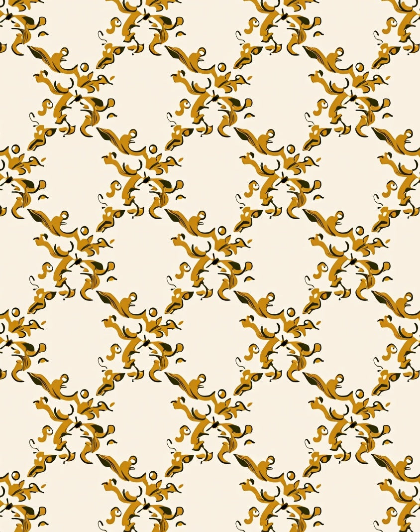 Golden Scrollwork Floral Lattice Rug