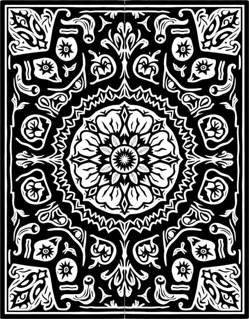 Monochromatic Floral Mandala Inverted Symmetry Rug
