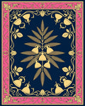 Gold Bell Floral Navy Frame Rug