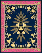 Gold Bell Floral Navy Frame Rug