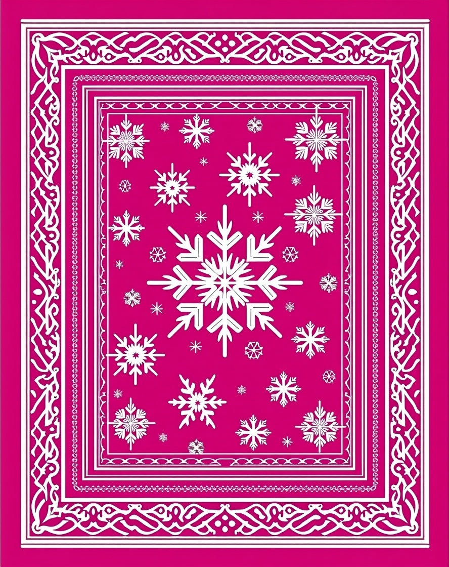 Crimson White Snowflake Winter Border Rug
