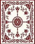 Deep Red Floral Star Border Design Rug